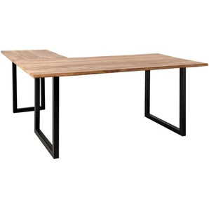 Mid.you Eckschreibtisch, Schwarz, Sheesham, Holz, Sheesham, massiv, rechteckig, Kufe, 180x77x180 cm, seitenverkehrt montierbar, Arbeitszimmer,