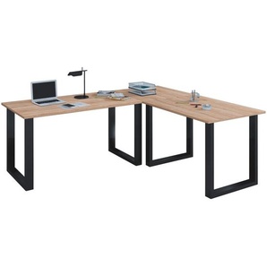 Mid.you Eckschreibtisch, Schwarz, Sonoma Eiche, Holzwerkstoff, rechteckig, U-Form, 130x76x160 cm, Arbeitszimmer, Schreibtische, Eckschreibtische
