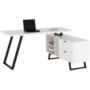 Mid.you Eckschreibtisch, Schwarz, Weiß, Metall, 2 Schubladen, rechteckig, Flachrohr, 60x75x150 cm, Stauraum, Arbeitszimmer, Schreibtische,