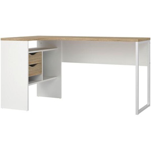 Mid.you Eckschreibtisch, Weiß, Eiche, Holzwerkstoff, Holzoptik, 2 Schubladen, rechteckig, Kufe, 81x76.8x145.1 cm, Arbeitszimmer, Schreibtische,