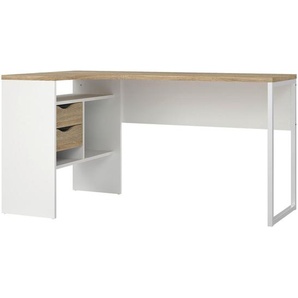 Mid.you Eckschreibtisch, Weiß, Eiche, Holzwerkstoff, Holzoptik, 2 Schubladen, rechteckig, Kufe, 81x76.8x145.1 cm, Arbeitszimmer, Schreibtische, Eckschreibtische