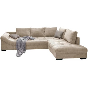 Mid.you Ecksofa, Beige, Textil, Buche, Streifen, 4-Sitzer, Füllung: Schaumstoff, Ottomane rechts, L-Form, 298x202 cm, Made in EU, Liegefunktion, seitenverkehrt erhältlich, Schlafen auf Sitzhöhe, Rücken echt, Armteil links, rechts, Wohnzimmer, Sofas &