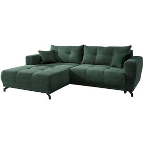 Mid.you Ecksofa, Dunkelgrün, Holz, Textil, Buche, Fichte, Kiefer, 4-Sitzer, Füllung: Schaumstoff, Ottomane links, L-Form, 246x177 cm, seitenverkehrt