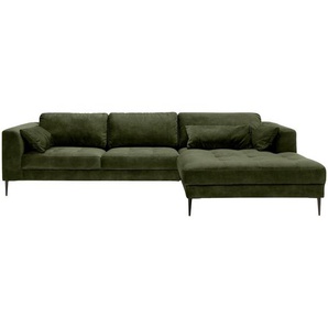 Mid.you Ecksofa, Dunkelgrün, Textil, 4-Sitzer, Füllung: Schaumstoff, Silikon,Schaumstoff, Silikon, Ottomane rechts, L-Form, 280x168 cm, Bettkasten