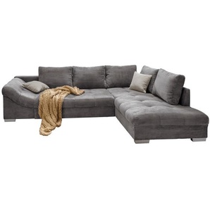 Mid.you Ecksofa, Grau, Textil, Buche, Streifen, 4-Sitzer, Füllung: Schaumstoff, Ottomane rechts, L-Form, 298x202 cm, Made in EU, Liegefunktion,