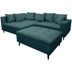 Mid.you Ecksofa, Petrol, Textil, Birke, 3-Sitzer, Füllung: Schaumstoffflocken,Schaumstoffflocken, Ottomane links, L-Form, 247x174 cm, Made in EU, Rücken echt, Armteil rechts, Wohnzimmer, Sofas & Couches, Wohnlandschaften, Ecksofas