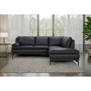 Mid.you Ecksofa, Schwarz, Leder, Echtleder, Büffelleder, 248x221 cm, Wohnzimmer, Sofas & Couches, Sofas, Ledersofas