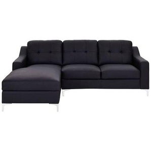 Mid.you Ecksofa, Schwarz, Leder, Echtleder, Büffelleder, 3-Sitzer, Ottomane links, L-Form, 228x160 cm, Wohnzimmer, Sofas & Couches, Wohnlandschaften,