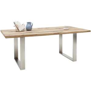 Mid.you Esstisch, Eiche, Edelstahl, Holz, Metall, Eiche, massiv, rechteckig, Kufe, 100x77 cm, in verschiedenen Größen erhältlich, Esszimmer, Tische, Esstische