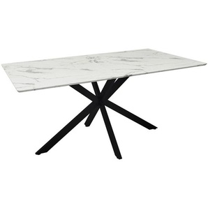 Mid.you Esstisch Marmoroptik, Schwarz, Weiß, Metall, Holzwerkstoff, rechteckig, Flachrohr, 90x76x160 cm, Bsci, Esszimmer, Tische, Esstische