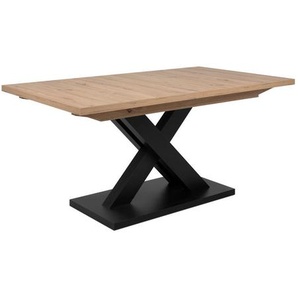 Mid.you Esstisch, Schwarz, Eiche Artisan, Holzwerkstoff, rechteckig, X-Form, 90x76x160-200 cm, ausziehbar, Esszimmer, Tische, Esstische, Esstische ausziehbar