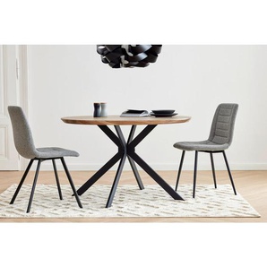 Mid.you Esstisch, Schwarz, Eiche, Metall, Holzwerkstoff, rund, Flachrohr, 120x76x120 cm, Esszimmer, Tische, Esstische, Esstische rund