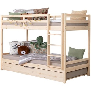 Mid.you Etagenbett, Natur, Holz, Kiefer, massiv, Höhe ca. 18 cm, 90x200 cm, Bettkasten, für Rollrost geeignet, Kinder- & Jugendzimmer, Kindermöbel,