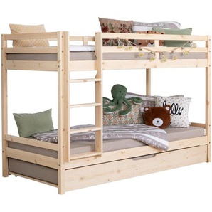Mid.you Etagenbett, Natur, Holz, Kiefer, massiv, Höhe ca. 18 cm, 90x200 cm, Bettkasten, für Rollrost geeignet, Kinder- & Jugendzimmer, Kindermöbel,