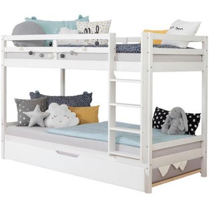 Mid.you Etagenbett, Weiß, Holz, Kiefer, massiv, Höhe ca. 16-18 cm, 90x200 cm, Bettkasten, für Rollrost geeignet, Kinder- & Jugendzimmer, Kindermöbel,