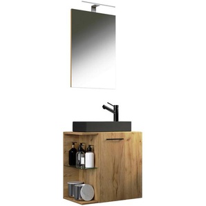 Mid.you Gästebad Hausa BL, Honigeiche, Metall, 3-teilig, 1 Fächer, 0 Schubladen, 52 cm, hängend, Badezimmer, Gäste-WC
