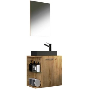 Mid.you Gästebad Hausa BL, Honigeiche, Metall, 3-teilig, 1 Fächer, 52 cm, hängend, Badezimmer, Gäste-WC