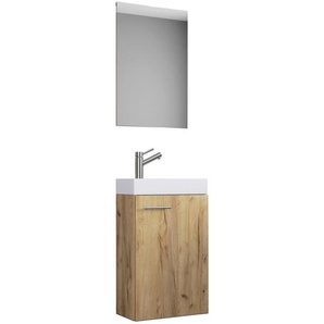 Mid.you Gästebad , Honigeiche , Keramik , 41 cm , hängend , Badezimmer, Badmöbelsets & -serien, Badmöbel-Sets