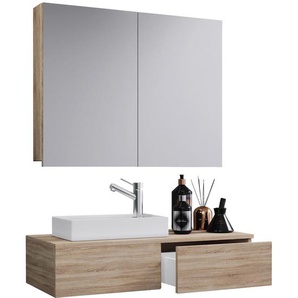 Mid.you Gästebad , Sonoma Eiche , Keramik , Holzoptik , 1 Schubladen , 85 cm , hängend , Badezimmer, Badmöbelsets & -serien, Badmöbel-Sets