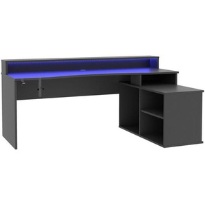 Mid.you Gaming, Schwarz, Metall, Kunststoff, rechteckig, Wange, 125.4x91.1 cm, Kabeldurchlass, Stauraum, Arbeitszimmer, Schreibtische, PC- & Computertische