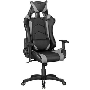 Mid.you Gamingstuhl, Grau, Schwarz, Kunststoff, Drehkreuz, 70x130x70 cm, Wippfunktion, Nackenkissen abnehmbar, Lendenkissen abnehmbar, Kinder & Jugendmöbel, Jugendmöbel, Gamingstühle