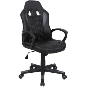 Mid.you Gamingstuhl, Grau, Schwarz, Kunststoff, Textil, Drehkreuz, 56x104-113x64 cm, Wippmechanik mit Härtegradeinstellung, Sitzfläche 360° drehbar, inklusive Armlehnen, Kinder & Jugendmöbel, Jugendmöbel, Gamingstühle