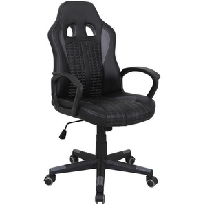 Mid.you Gamingstuhl, Grau, Schwarz, Kunststoff, Textil, Drehkreuz, 56x104-113x64 cm, Wippmechanik mit Härtegradeinstellung, Sitzfläche 360° drehbar,