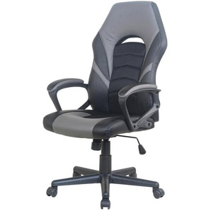 Mid.you Gamingstuhl, Grau, Schwarz, Kunststoff, Textil, Drehkreuz, 59x123.5x64 cm, Wippmechanik mit Härtegradeinstellung, Rückenlehne in S-Form, Sitzfläche 360° drehbar, inklusive Armlehnen, abwischbar, ergonomische, Kinder & Jugendmöbel, Jugendmöbel,
