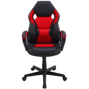 Mid.you Gamingstuhl, Rot, Schwarz, Kunststoff, Textil, Drehkreuz, 60x113x65 cm, Wippmechanik mit Härtegradeinstellung, Sitzfläche 360° drehbar, inklusive Armlehnen, abwischbar, Kinder & Jugendmöbel, Jugendmöbel, Gamingstühle