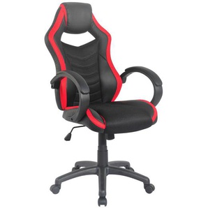 Mid.you Gamingstuhl, Rot, Schwarz, Kunststoff, Textil, Drehkreuz, 61x113x69 cm, Fsc, Wippmechanik mit Härtegradeinstellung, inklusive Armlehnen, Kinder & Jugendmöbel, Jugendmöbel, Gamingstühle