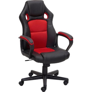 Mid.you Gamingstuhl, Schwarz, Rot, Textil, Kunststoff, Metall, Rollen, Drehkreuz, 62x103-113x67 cm, Sitzfläche 360° drehbar, Kinder- & Jugendzimmer,