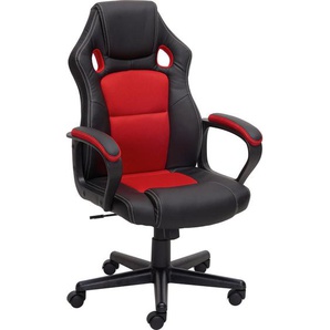 Mid.you Gamingstuhl, Rot, Schwarz, Metall, Kunststoff, Textil, Rollen, Drehkreuz, 62x103-113x67 cm, Sitzfläche 360° drehbar, Kinder- & Jugendzimmer,