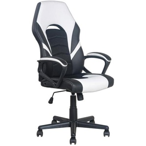 Mid.you Gamingstuhl, Schwarz, Weiß, Kunststoff, Textil, Drehkreuz, 59x111-124x63.5 cm, Fsc, Wippmechanik mit Härtegradeinstellung, Sitzfläche 360° drehbar, abwischbar, Kinder & Jugendmöbel, Jugendmöbel, Gamingstühle