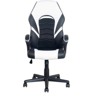 Mid.you Gamingstuhl, Schwarz, Weiß, Kunststoff, Textil, Drehkreuz, 59x123.5x64 cm, Wippmechanik mit Härtegradeinstellung, Rückenlehne in S-Form, Sitzfläche 360° drehbar, inklusive Armlehnen, abwischbar, ergonomische, Kinder & Jugendmöbel, Jugendmöbel,