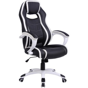 Mid.you Gamingstuhl, Schwarz, Weiß, Kunststoff, Textil, Drehkreuz, 66x119-129x71 cm, Wippmechanik mit Härtegradeinstellung, Sitzfläche 360° drehbar, abwischbar, Kinder & Jugendmöbel, Jugendmöbel, Gamingstühle