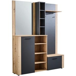 Mid.you Garderobe, Anthrazit, Eiche Artisan, Glas, Holzwerkstoff, 4-teilig, 150x190x32 cm, Garderobe, Garderoben-Sets & Serien, Garderoben-Sets