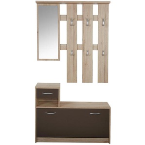 Mid.you Garderobe, Braun, Eiche, Glas, 100x190x26 cm, Garderobe, Garderoben-Sets