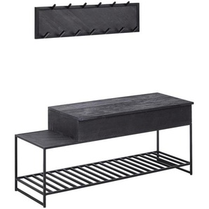 Mid.you Garderobe, Schwarz, Holz, 2-teilig, Mangoholz, massiv, 110x70.5x37 cm, Garderobe, Garderoben-Sets