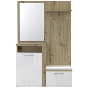 Mid.you Garderobe, Weiß, Eiche Artisan, 128.8x201x43.4 cm, Garderobe, Garderoben-Sets