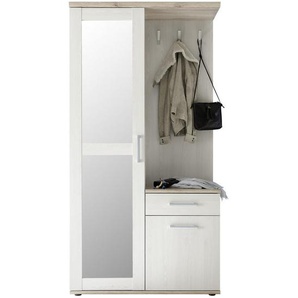 Mid.you Garderobe, Weiß, Eiche, Glas, 1 Schubladen, 100x195x38 cm, Garderobe, Garderoben-Sets