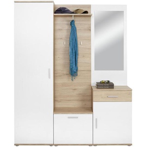 Mid.you Garderobe, Weiß, Eiche, Glas, 5-teilig, 1 Schubladen, 150x190x29 cm, Garderobe, Garderoben-Sets