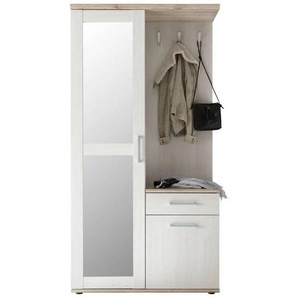 Mid.you Garderobe, Weiß, Eiche, Glas, Holzwerkstoff, 1 Schubladen, 100x195x38 cm, Garderobe, Garderoben-Sets & Serien, Garderoben-Sets