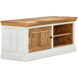 Mid.you Garderobenbank, Natur, Schwarz, Weiß, Metall, Mangoholz, massiv, 120x50x45 cm, Garderobe, Garderobenbänke