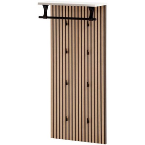 Mid.you Garderobenpaneel, Eiche, Schwarz, Holzwerkstoff, 50x110.6x20.9 cm, Aufhängemöglichkeit, Hutablage, Kleiderstange, Garderobe,