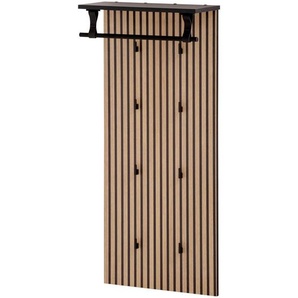 Mid.you Garderobenpaneel, Schwarz, Eiche, Holzwerkstoff, 50x110.6x20.9 cm, Aufhängemöglichkeit, Hutablage, Garderobe, Garderobenpaneele,