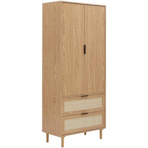 Mid.you Garderobenschrank, Natur, Metall, Kiefer, Rattan, massiv, 2 Schubladen, 80x190x40 cm, Fsc, Garderobe, Garderobenschränke, Garderobenschränke