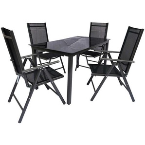 Mid.you Gartengarnitur, Schwarz, Metall, 5-teilig, 140x73x80 cm, Stuhl klappbar, Loungemöbel, Loungemöbel-Sets