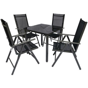 Mid.you Gartengarnitur, Schwarz, Metall, 5-teilig, 80x73x80 cm, Stuhl klappbar, Loungemöbel, Loungemöbel-Sets