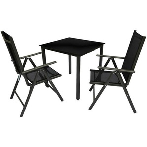 Mid.you Gartengarnitur, Schwarz, Metall, Glas, 80x73x80 cm, Stuhl klappbar, Tisch mit Glasplatte, platzsparend verstaubar, Loungemöbel, Loungemöbel-Sets