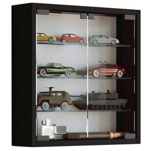 Mid.you Hängevitrine , Schwarz , Glas , 3 Fächer , 40x40x10 cm , hängend, in verschiedenen Größen erhältlich , Wohnzimmer, Wohnwände, Vitrinenschränke